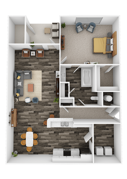 Floor plan for 1 bed, 1 bath, 853 sqft